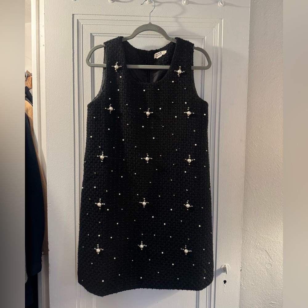 Molly Bracken Black Mini Dress with Pearl Details